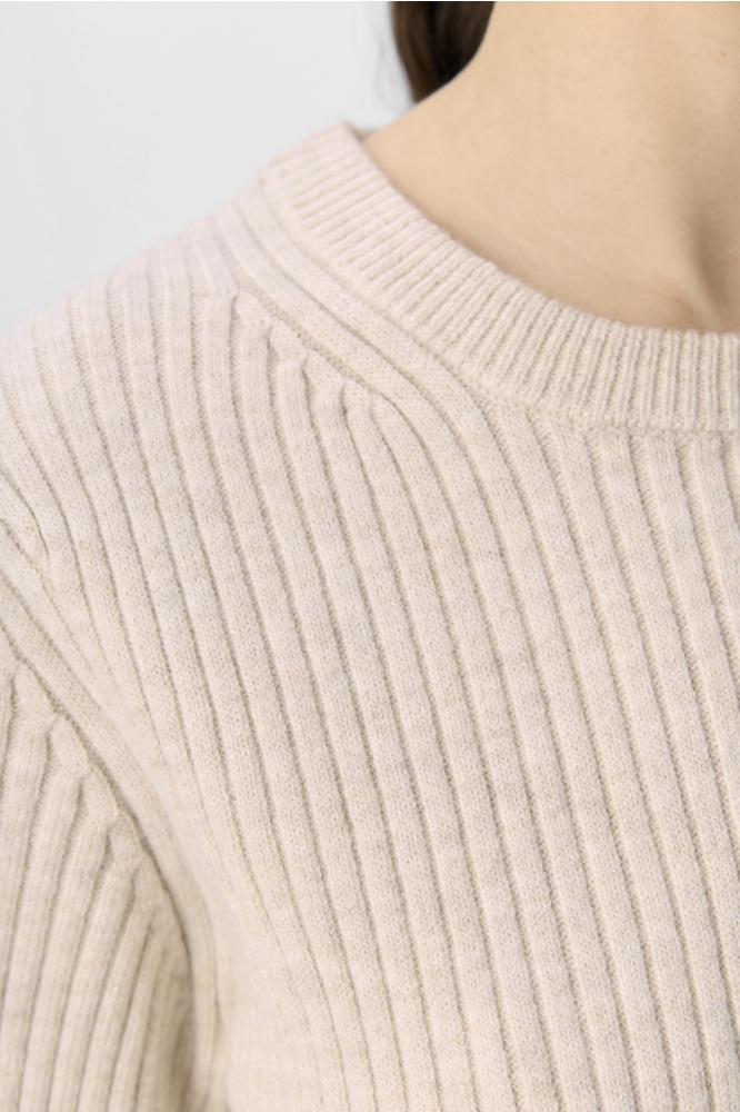 OBJELVA 2/4 RE O-NECK KNIT NOOS 23046911 HUMUS/WHITE SAND